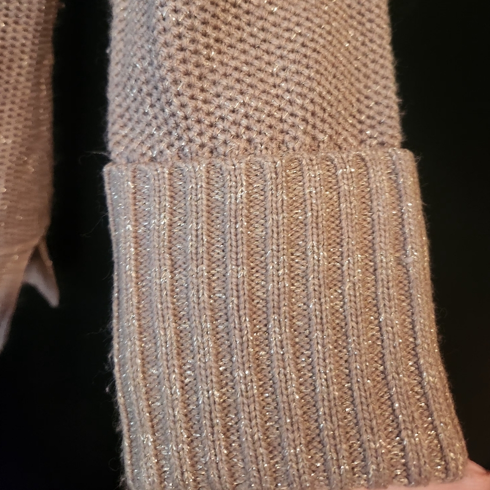 Womens Verve Ami tan and gold metallic sweater~size S - Picture 4 of 6